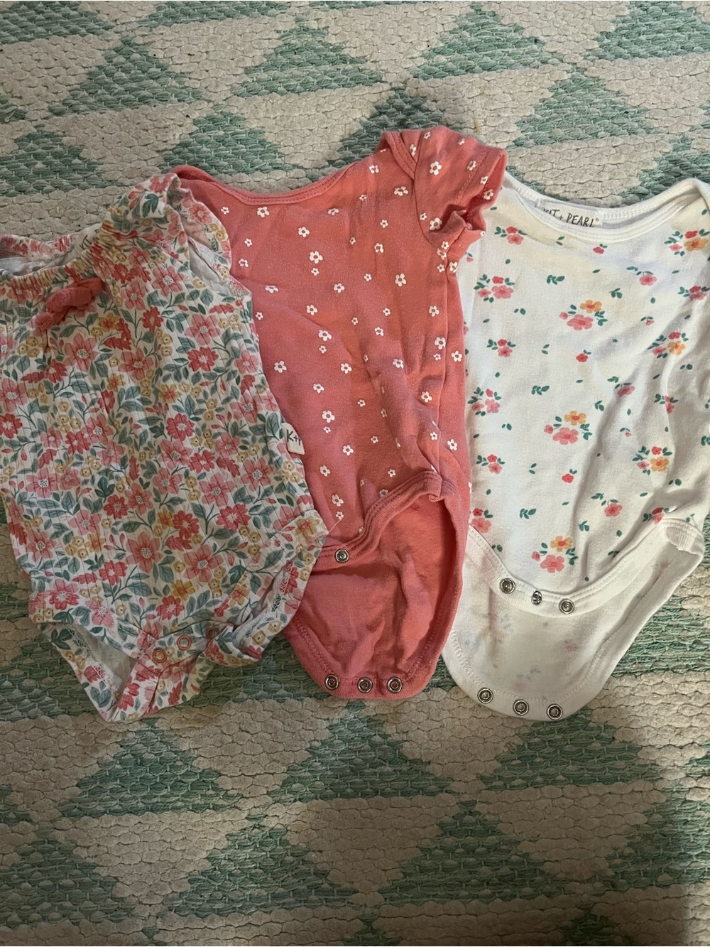 3-Pack Girls Floral & Coral Short-Sleeve Bodysuits